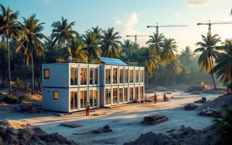 bureau-de-chantier-modulaire-constitue-dunites-prefabriquees-empilees-sur-un-chantier-tropical-palmiers-et-materiel-de-construction-autour-panneaux-solaires-sur-le-toit-espace-de-reunion-exte