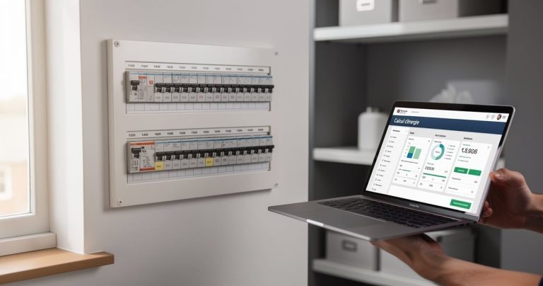 Calculateur de charge électrique utilisé devant un tableau électrique domestique